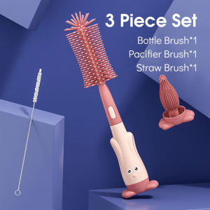 HamshMoc 3 pieces Silicone baby Bottle Cleaning Brush Set Multifunctional brush for feeding Pacifier Long Handle Professional High Density for baby bottle cleanning