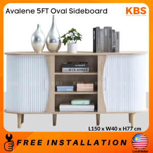 (FREE Installation+Shipping) KBS Avalene 5FT Oval Fluted Sideboard / Oval Shape / Buffet Cabinet /  2 Slide Doors / mid-century classic / Large Storage Capacity / L150 x W40 x H77 cm