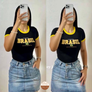 Marjen Brasil Cotton Spandex Crop Top Womenswear Short Sleeve Crew Neck Lady Comfortable Top Casual Basic