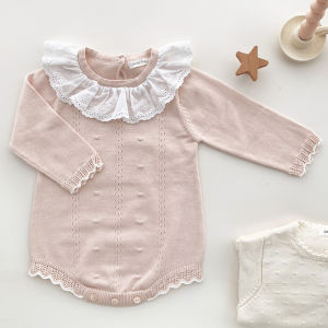 Infant Baby Jumpsuits New Lace Baby Knitted Romper Autumn Girl Overall Baby Girls Romper Ruffle Long Sleeve Newborn Baby Clothes2026
