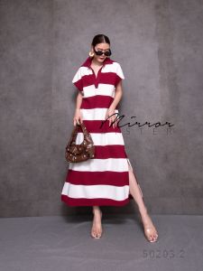 🔖Mirrorsister 50203.2 เดรสโปโลแขนกุดลายขวาง ทรงใส่สบาย เก๋ๆใส่ง่าย ชายด้านล่างผ่าแหวกซ้ายขวา ใส่ได้บ่อยไม่มีเอ้าท์