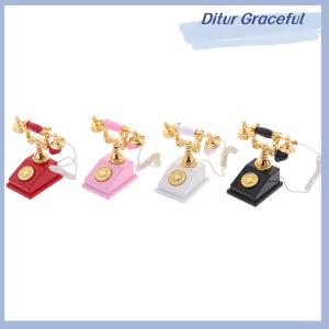 Ditur 1:12 Dollhouse Miniature Phone Model Retro Rotary Telephone for Doll Decor