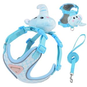 SDFSF Breathable Dog Harness and Leash Set Adjustable Lightweight Dog Vest Harness Cartoon Elastic Pet Walking Leash Outdoor