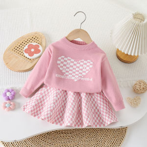 Bear Leader Baby Girls Sweater Clothing Sets Autumn Pliad Loved Letter Knitting Pullover And Short Skirt 2 Pieces 3 to 7 Years Kids Knitted New Winter Clothes Suits Outfits