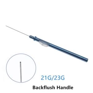 21G/23G เข็มดูดตรงพร้อมการเจาะซิลิกาเจลด้านใน ด้ามจับแบบ Backflush เครื่องมือจักษุแพทย์ขนาดเล็ก
