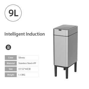 Thùng rác cảm ứng thông minh Vision 9L/13L/20L có nắp tự động bằng thép không gỉ Thùng rác chuyển động thông minh cảm biến Thùng rác gấp cho xe hơi dung tích lớn tự động Thùng rác hồng ngoại cảm ứng phòng tắm thùng rác giá đỡ cao có nắp hình bướm (Bạc/Trắ