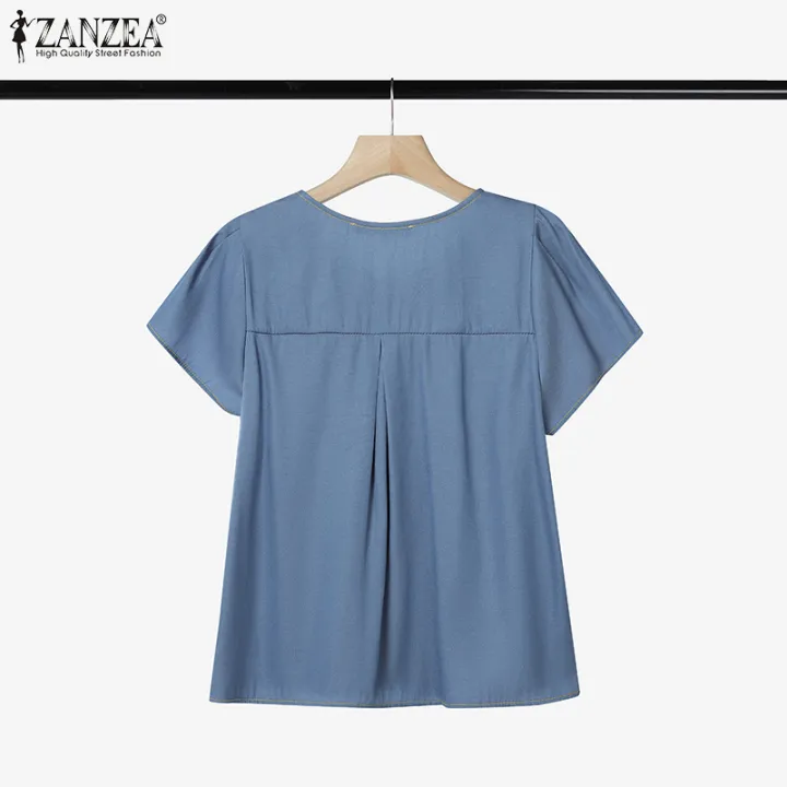 ZANZEA%20Women%20Fashion%20Crew%20Neck%20Shirt%20Button%20Up%20Raglan%20Sleeve%20Pleated%20Solid%20Color%20Top%20#0616%20-%20Image%206