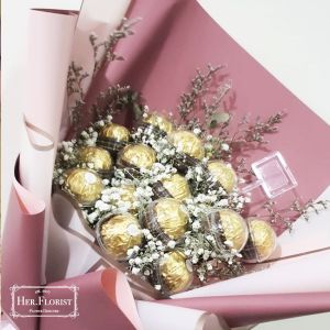 HER.FLORIST Buket Bunga Baby Breath dan Cokelat Ferrero Rocher 20 PCS / Ferero/  Coklat / Hadiah