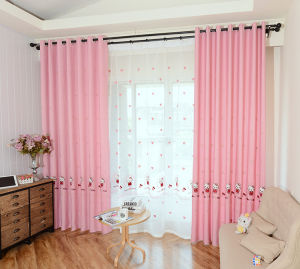 AnneyOneDecor Lovely Pink Blackout Curtain for Living Room Embroidery Girls Room Window Curtain Cute Sheer Curtain Voile