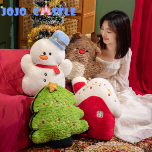JOJO CASTLE Cute Christmas Tree Plush Throw Pillow Kawaii Stuffed Elk Snowman Red House Plushies Cushion Soft Toys Xmas Decor Party Gift
