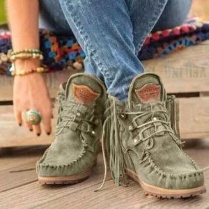 SHUNAICHI Foreign trade new large size fringed short boots womens autumn and winter European and American new womens boots Western cowboy style Chelsea cross-border