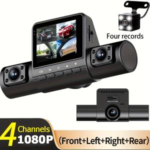 1pc 4 Channel 1080P HD Dash Cam with LED Display 5.08cm Push Button Control Night Vision 5V Car Plug Power 150mAh Rechargeable Lithium Polymer Battery Front/Left/Right/Rear Recording for Drivers Side