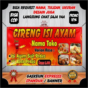 Spanduk banner jualan cireng isi pedas mercon berkualitas Banner Jualan Cireng Mercon Ayam Suir