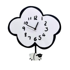 Quiet Cartoon Cloud Sheep Wall Clock Operated Wall Decorative Clock with Swing Pendulum Ornament Home Decoration