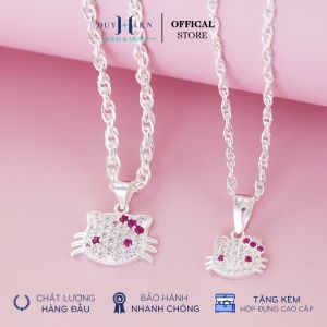Dây Chuyền Bạc Duy Hiển S990 Nguyên Chất Cho Bé Gái Hình Mặt Mèo Hello Kitty Đáng Yêu Đủ 2 Size