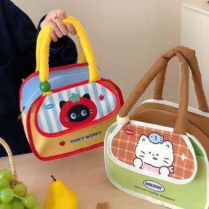 Keranixy Thermal Lunch Satchel Cartoon Girl Aluminum Film Warm Keeper Reusable Food Carrier Work Office Picnic Lunch Pouch
