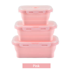 KONCO  Silicone Lunch Box Portable Collapsible Folding Food Storage Container  Leakproof Lunch Box Kitchen Microwave Dishwasher and Freezer Safe 3Pieces