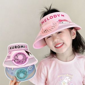 RENJE Anime Childrens Fan Cap USB Charging Kuromi Melody Summer Fan Sunhat Cute Cooler Empty Top Hat Kids