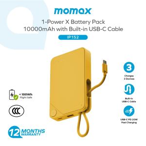 [CCC Certified] Momax IP152 1-Power X 10000mAh Powerbank | Built-in Type-C Loop Cable Strap | 20W PD Fast Charging Portable Battery