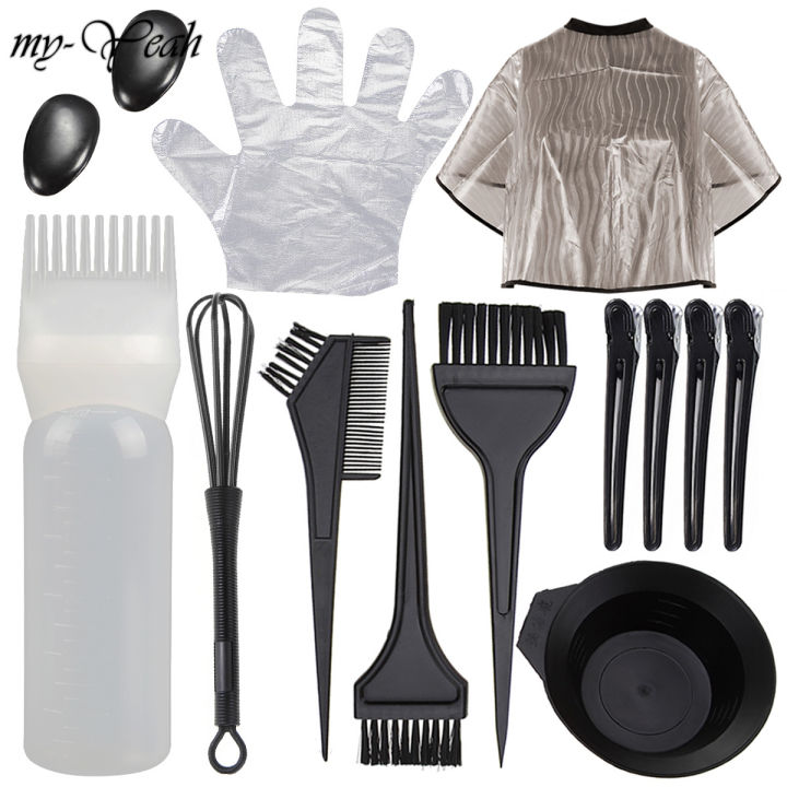 myyeah 14 Pcs/Set Professional Salon Hair Dye Brush Dye Bottle Shawl  Styling Tool Suitable for Personal Family