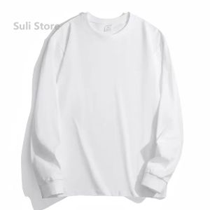 300gsm Heavy Weight Cotton T-shirt Long-sleeved T-shirt for Men Women Pure White Mens Blank Shirt Wholesale