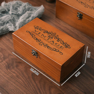 HOTUS ไม้ธรรมชาติกรณีการจัดเก็บบ้าน กล่องเก็บของ แบบตั้งโต๊ะ สไตล์เรโทร สไตล์เรโทร สําหรับใส่เครื่องประดับ สําหรับสํานักงาน