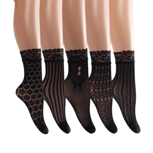 Thoáng khí Fishnet khuôn mẫu Vớ qua mắt cá chân cho phụ nữ thời trang hollowout thiết kế với viền ren ngắn tất kiểu vận động viên Hàng dệt kim