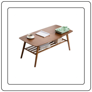 【JJ HOME】Bamboo Wood Coffee Table with Double-Layer Storage Shelf