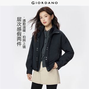 GIORDANO Women Jackets Fake Two-Piece Loose Padded Jackets Windproof Stand Collar Fashionable Casual Jackets 13375662