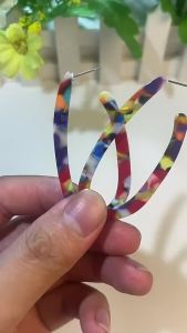 Fashionable and elegant womens accessories in a small-style colorful long design U Acetate earrings with a simple elegant and unique design