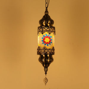 Turkish Mosaic Pendant Light Vintage Art Deco Handcrafted Glass Pendant Lamp Colorful Romantic Light Hollow Carved Iron