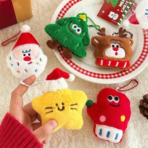Cute Christmas Plush Keychain Cartoon Santa Claus Car Keyring Snowman Milu Deer Bag Pendant Hanging Decor Gift