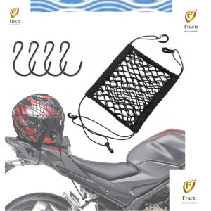 (FractionFinds)Cargo Net With Pocket for Motorcycle Helmet Storage High-Elastic Double Layer