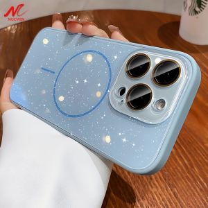 Luxury Glitter for Magsafe Case for iPhone 15 16 Plus 13 12 14 11 Pro Max Camera Protector Wireless Charge PC Cover for iPhone16