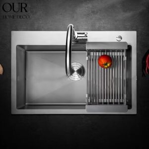 SUS304 Kitchen Sink Thickness Single Double Black & Silver  Stainless Steel Free Drain&Basket