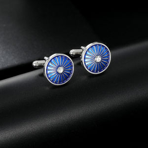 1Pair Creative Blue Umbrella Shaped Striped Cufflinks Personalized Rhinestone Inlay Exquisite Mens Suit Cuff Links Accessories