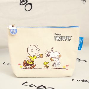 Snoopy Biscuit Cartoon Print Foldable Shopping Tote Bag Large Capacity Zipper Cosmetic Lipstick Storage Bag For Picnic Short Outing