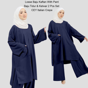 Loose Kaftan Blouse Viral with Loose Pant Set for Ladies / Cey Italian Crepe / Blouse Berpocket / Baju Kelwar