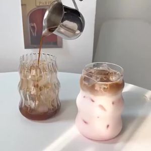 2026 4/6pcs Stripe Glass Cup Could Cup Smooth Surface Bubble Cup Heat-resistant Tumbler for Iced Coffee Juice Beverage Milk Tea