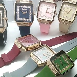 jam tangan wanita kotak rubber diamond mewah tali rubber