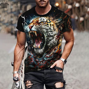Tiger Pattern 3d Print Mens Clothing Personalized Tiger Print T-Shirts For Men O-Neck Oversized T-Shirt Short Sleeve Tee Tops