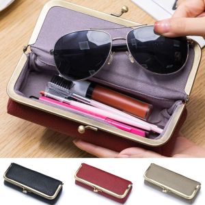 FIRST Automatic Closing Glasses Boxes Holder Genuine Leather Luxury Sunglasses Storage Case Portable Multifunctional Eyebrow Pencil Case for Students