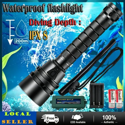 COD+T6 25000lumens LED Professional Waterproof Scuba Diving Flashlight Diver Light Torch Lamp Lanterna Led Underwater Flashlight Max 100M