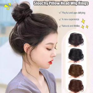 ⚡Bun Head Wig⚡Elastic Straight Hair Bun Ring Natural Fluffy Straight Hair Band Low Bun Wig Headband Cute Flower Bud Headband Simulation Hair Headband Fluffy Lazy Bun Hair Band