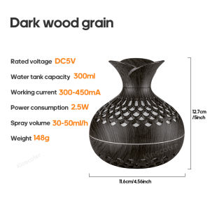 LORDWEY Wood Grain Humidifier 300ml USB Aroma Diffuser USB Household Humidifier Hydrating Instrument Desktop Humidifier