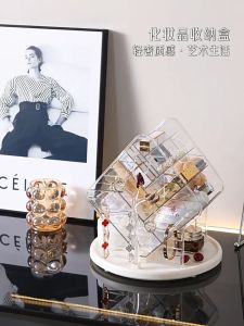 Quivlox Spinning Makeup Organizer 360° Rotating Storage Box Large Capacity Desk Rack with Jewelry Tray Rak Barang Solek