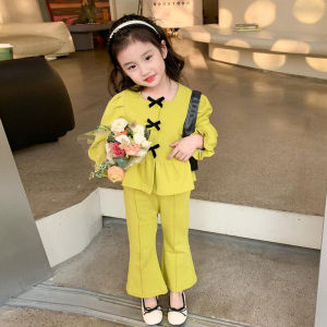 XBABY Setelan Anak Perempuan Set Anak Cewek Lengan Panjang Polos Katun Poplin Korean Style 1-4 Tahun