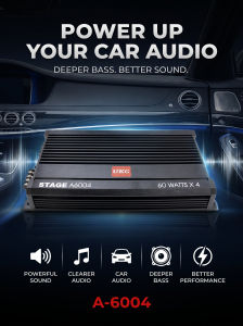 A-6004 4-Channel Car Power Amplifier 60W RMS x4 12V DC with Crossover Bass Boost Bridgeable 4/3/2 Channel