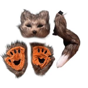3Pcs Cats Costume Accessories Halloween Costume Cosplay Party Props Half Face Cats Mask Cats Paws Gloves Cats Tail