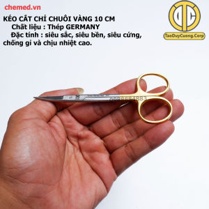 Kéo cắt chỉ thẳng chuôi vàng dùng trong y tế phẫu thuật spa 105cm